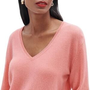 Free People 100% Cashmere V-neck Sweater Pullover Medium coral A001490